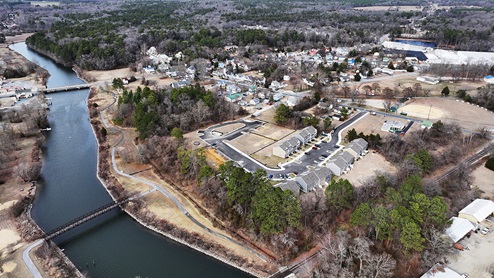 An aerial of Riverwalk Terrace along the Marshyhope Creek.
