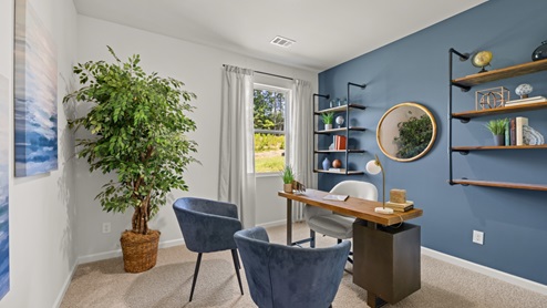Interior office with accent wall and window