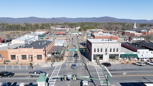 Ariel View of Main Street, Downtown Jasper, Georgia near Rolling Meadows community