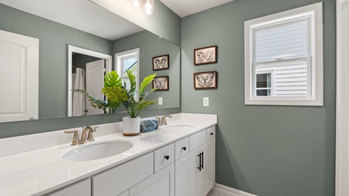 bathroom with dual vanity sinks