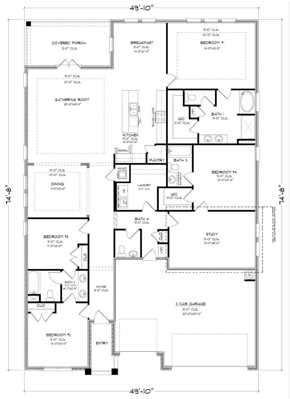 The Camden B and D front entry floor plan layout.