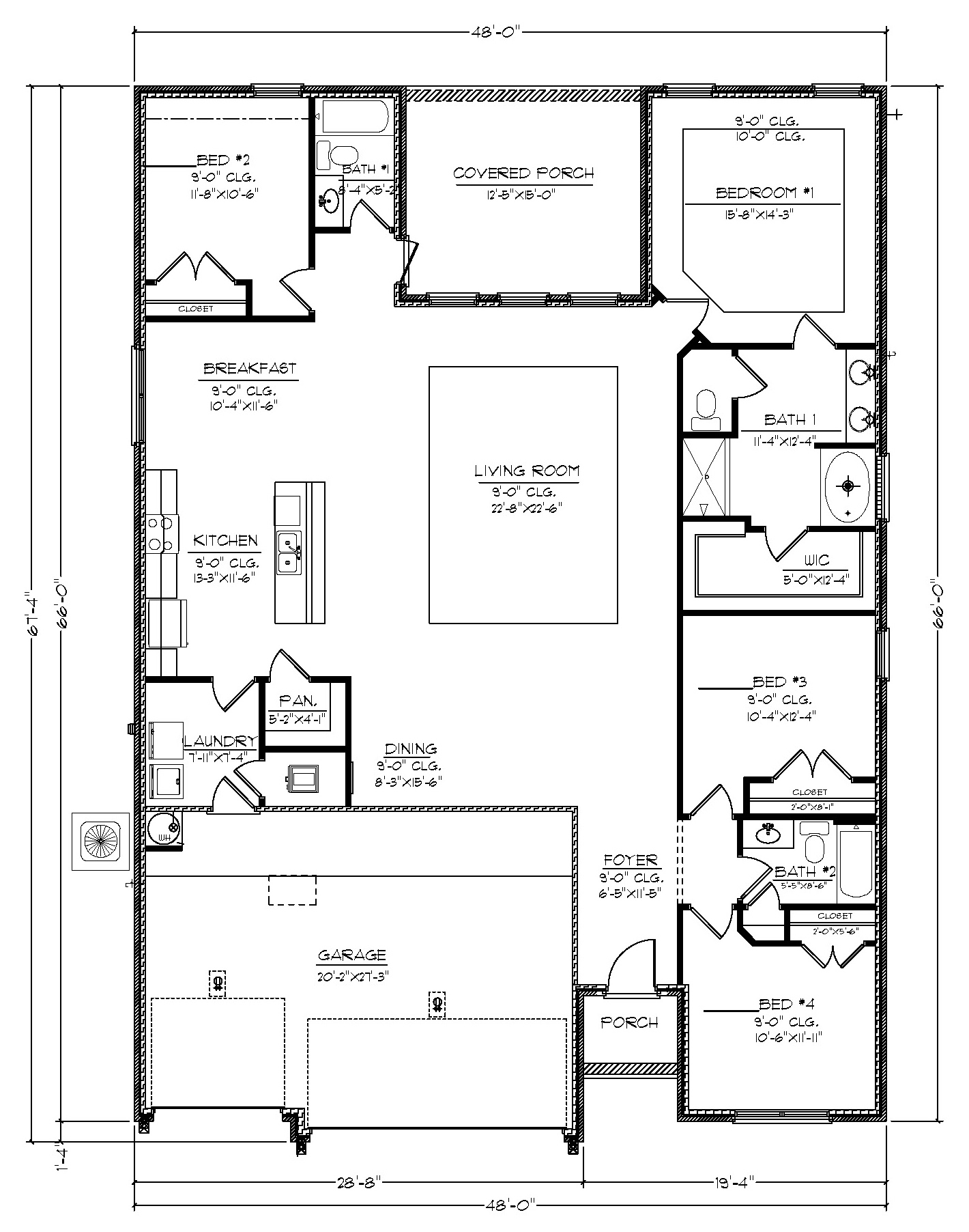 The Destin A, B and C front entry floor plan layout.