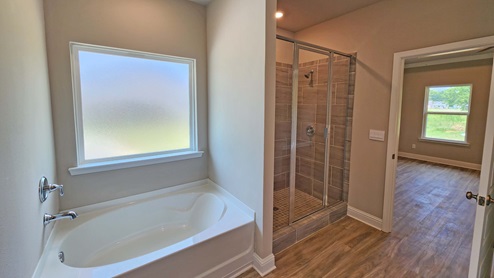 Soaker tub and separate shower in the Emma house plan.