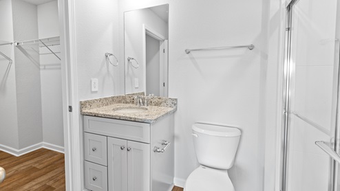 Luxurious and sleek primary bathroom suite