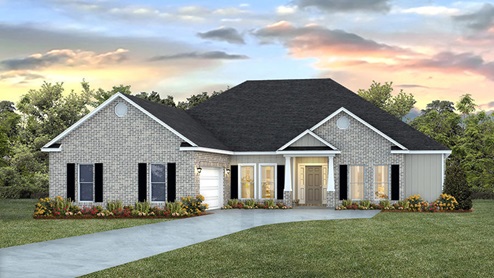 The Avery D11 front exterior elevation with courtyard garage in Coxwell Crossing.