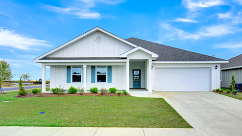 Single-story home with a covered front porch and 2-car garage.