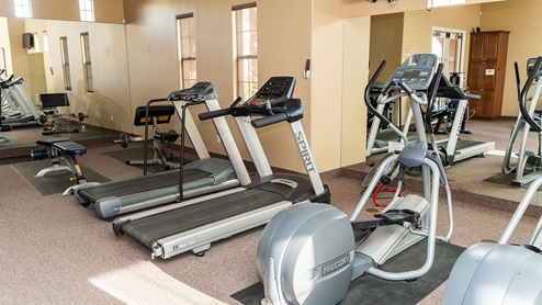 Community gym with treadmill and elliptical machine