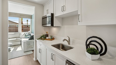 Multi-gen kitchenette with sink, microwave and mini refrigerator