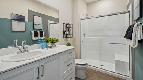 Secondary bathroom with vanity and shower