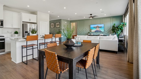 Spacious open-concept great room, dining room and kitchen