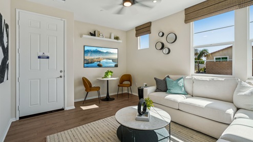 Multi-gen living room with laminate flooring
