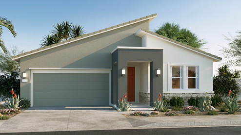 One-story Modern home with stone veneer and two-car garage