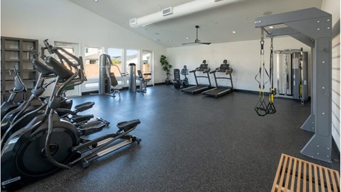 Fitness center with elliptical, weights, bike