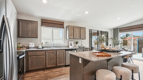 Kitchen with granite countertops and an island