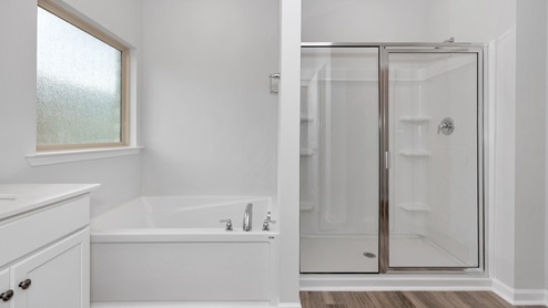 Primary bath with walk in shower and sitting tub