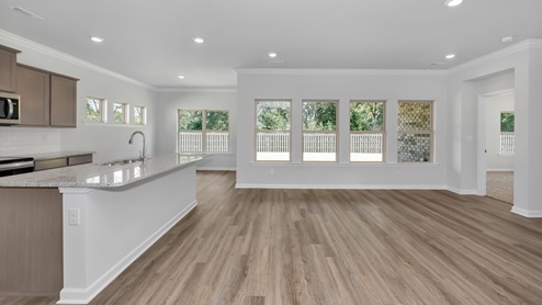 Kitchen island with view of living room area