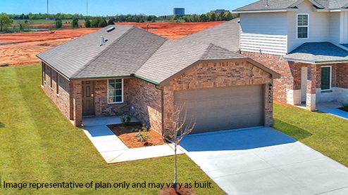 Welcome to the Hanover floor plan, where modern charm meets cozy elegance in the heart of The Enclave at Hefner Crossing Community, nestled in scenic Oklahoma City, Oklahoma. This one-story haven offers 2 bedrooms, 2 baths, and a generous 1050 square feet of living space, perfect for those seeking a warm and inviting retreat. From the outside, admire the traditional brick or brick and rock exterior, exuding timeless allure and modern curb appeal. Step inside to discover an open concept layout that effortlessly combines style and functionality. The kitchen features painted white shaker-style cabinets, ganite countertops, and stainless steel appliances, creating a welcoming atmosphere that overlooks the dining area and living room, ideal for gatherings and entertaining. As you explore further, you'll find comfort in every corner. Sink your feet into plush carpeting in the bedrooms, while the main living areas and halls boast durable luxury vinyl wood flooring, adding a touch of rustic charm to your everyday life. Indulge in the luxury of the primary suite, complete with a dual vanity, huge walk-in closet, separate water closet, and a large walk-in shower, ensuring your comfort and convenience. Experience the convenience of smart home features included in every Hanover floor plan. Schedule a tour today and discover your perfect blend of modern luxury and cozy warmth at The Enclave at Hefner Crossing in Oklahoma City, Oklahoma.