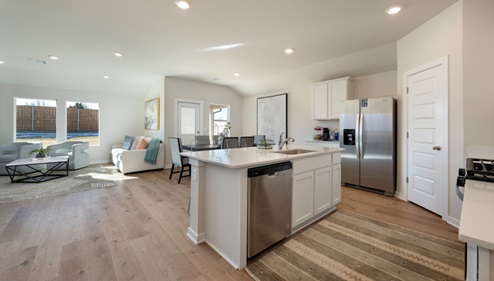kitchen island overlooking living area