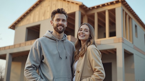 Couple in front of construction image