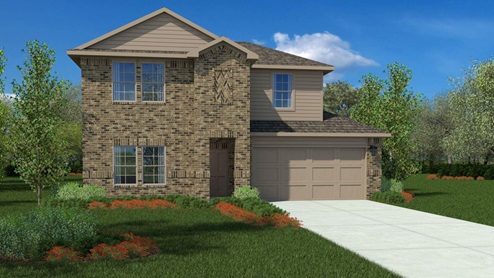 Exterior rendering of two-story classic brick home with front porch
