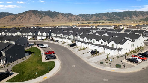 Aerial photo of D.R. Horton’s Western Acres townhome community in Tooele Utah.