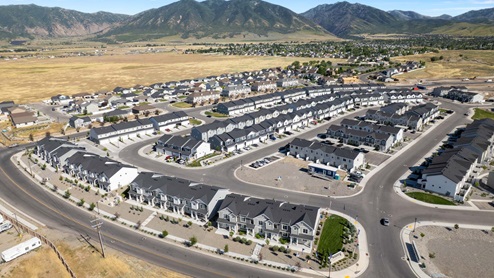 Aerial photo of D.R. Horton’s Western Acres townhome community in Tooele Utah.
