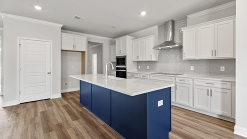 Blue and white Kitchen with Shaker Cabinets