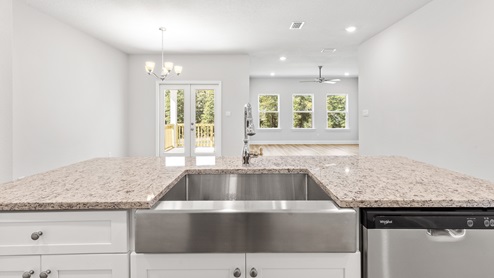 Stainless steel farmhouse sink in an Arlington.