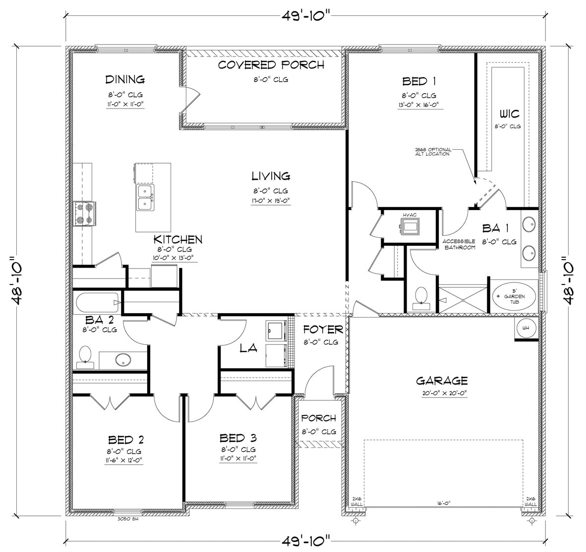 The Alston floorplan A, B and M front entry layout.