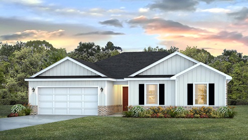 The Alston front entry home with two car garage.