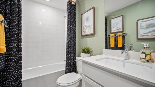 Secondary bathroom with shower and bathtub.