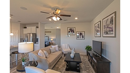 Creekside Hills model home living room with traditional accent furniture pieces.
