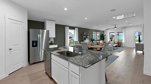 kitchen island with open concept living area