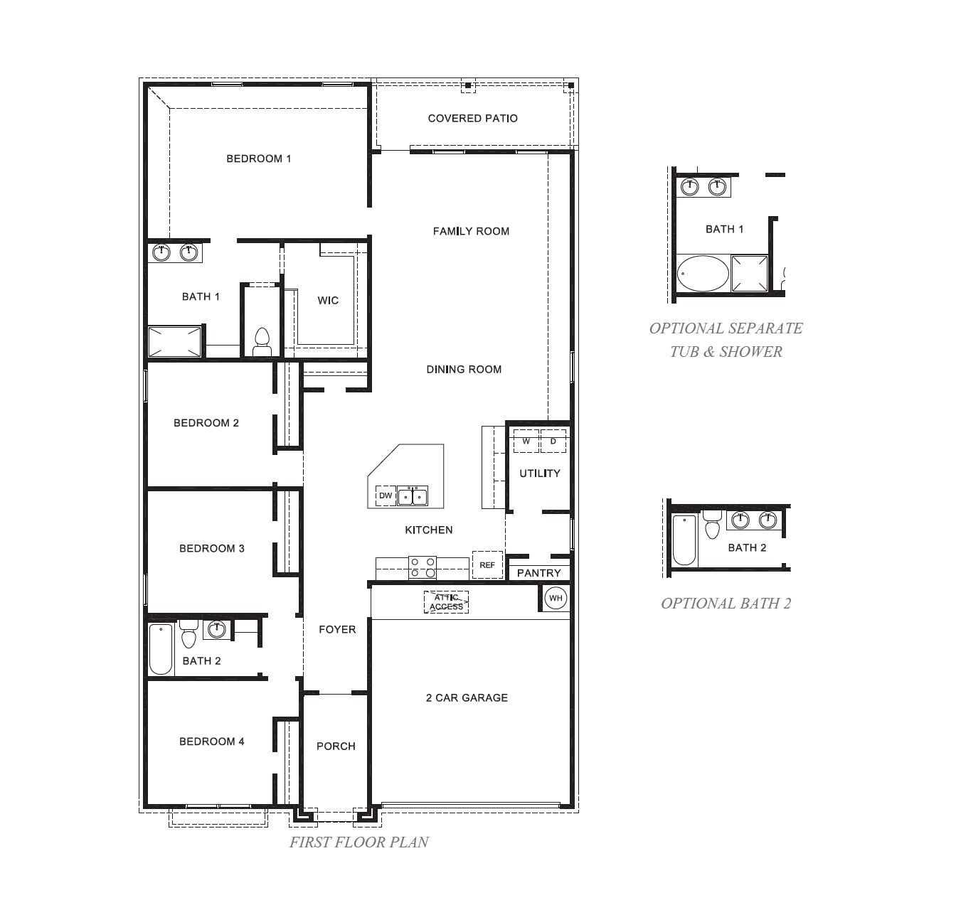 kingston floorplan with optional bath or separate tub and shower