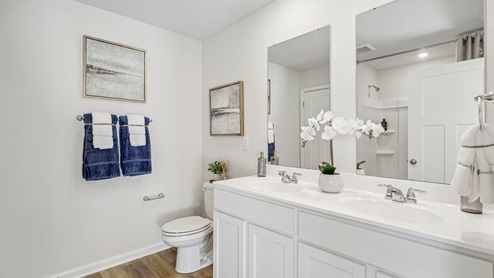 Deerfield Secondary full bathroom with dual vanity sink