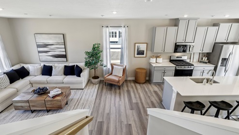 main level living and dining space
