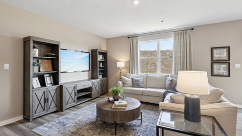 Main level living room with two large windows
