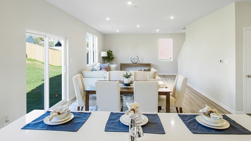 kitchen island looking out to dining and living areas