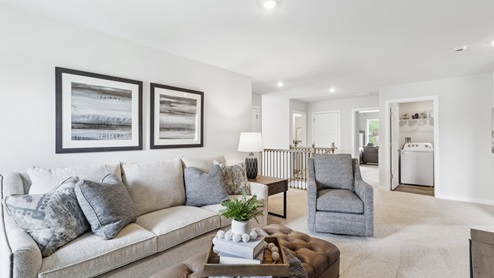 Upper level loft area with carpet