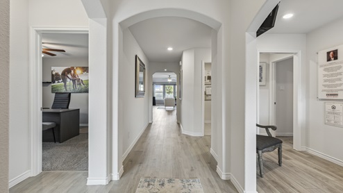 Entry of sales model with hallway into living room