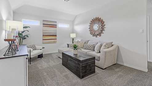 upstairs media room with furniture