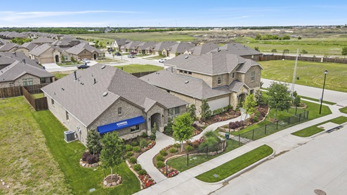 Aerial view of Lakewood Trails model homes in Forney, Texas