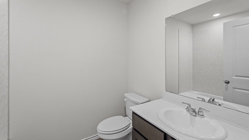 bathroom with wood cabinets