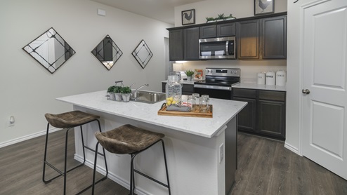 X40D kitchen area with dark cabinets