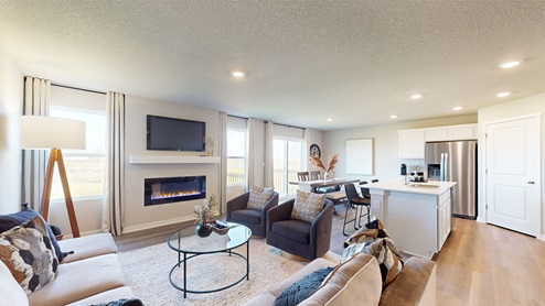 Overview of living room and kitchen