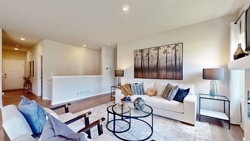 Spacious living room with view of front door