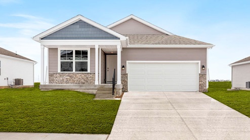 Exterior of Abbott, 2 car garage, covered front porch
