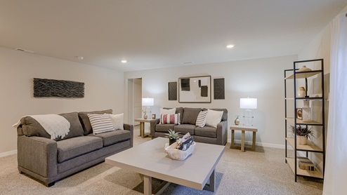 Overview of Hamilton Finished basement staged as entertainment area