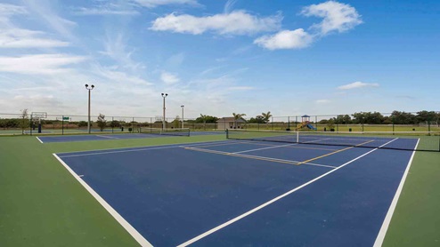 Outdoor tennis court amenity.