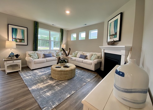 The Bristol home's living area has the option of having a gas fireplace.